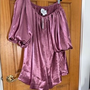 Anthropologie Satin Off-Shoulder Dress - Mauve